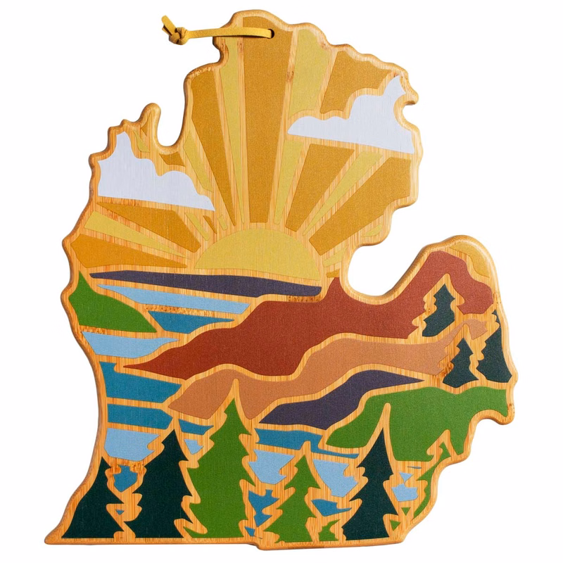 Michigan (Mitten) State Shaped Cutting and Serving Board with Artwork by Summer Stokes