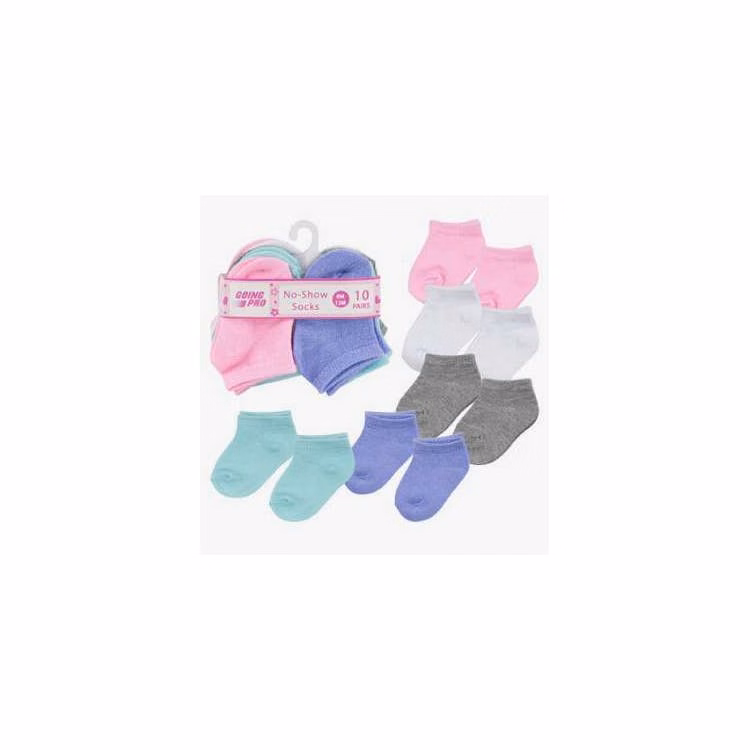 Girls' No-Show Socks - 4 Colors 0-12M 10 Pk
