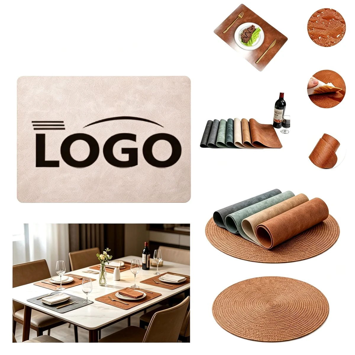 Vintage Leather Style Square Placemat 1