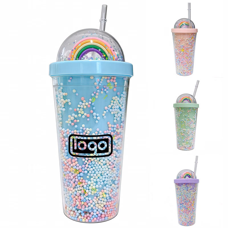 19oz Rainbow Plastic Straw Cup