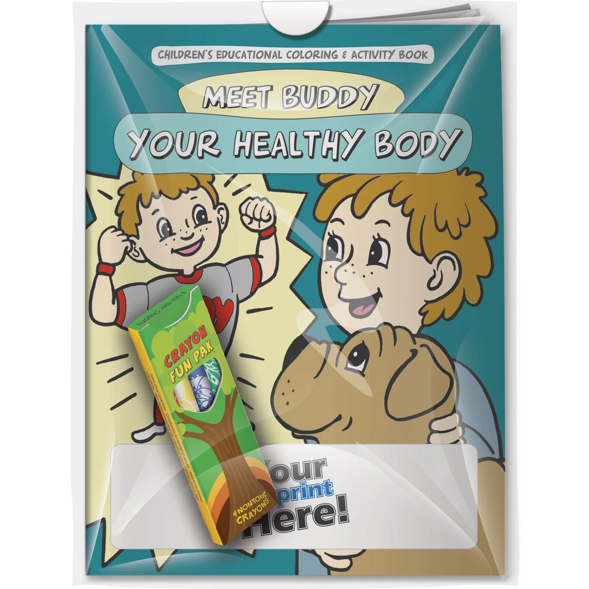 Combo Pack - CB1044 Coloring Book & 4-Pack of Crayons (Imprinted) in a Poly Bag 1