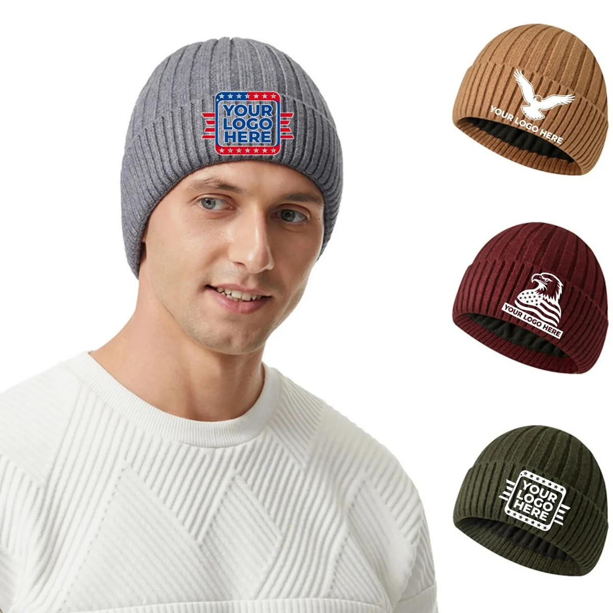 Fleece Lined Winter Knit Beanie Hat 1
