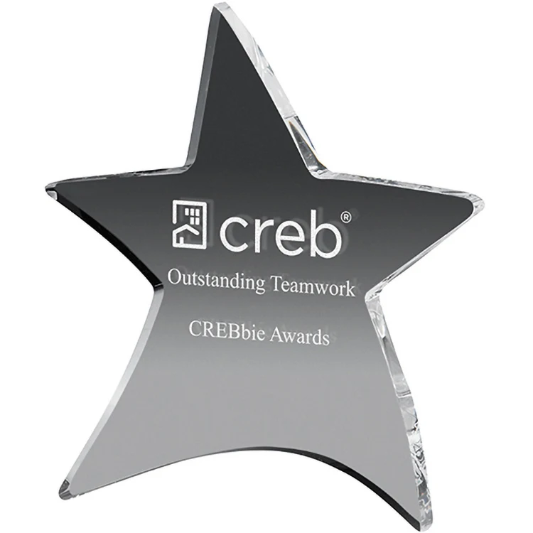 Clear Moving Star Paperweight (4 1/2"x 5"x 3/8") Laser Engraved 1
