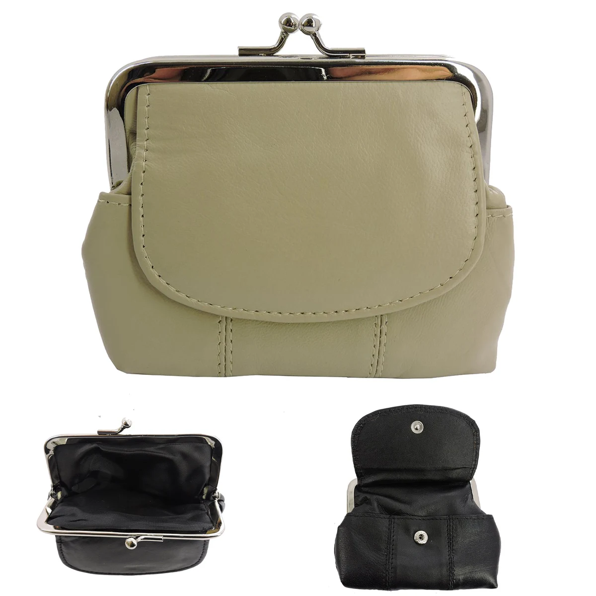 Leather Coin Purse with Kisslock Closure 1