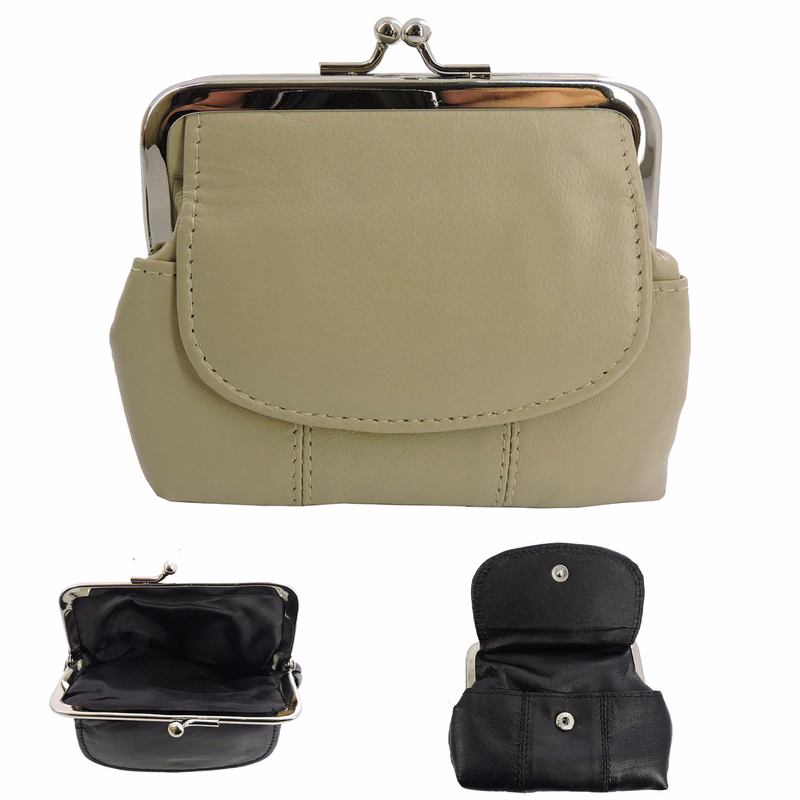 Leather Coin Purse with Kisslock Closure