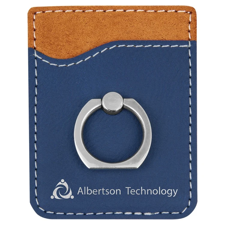Blue/Silver Leatherette Phone Wallet with Silver Ring 1