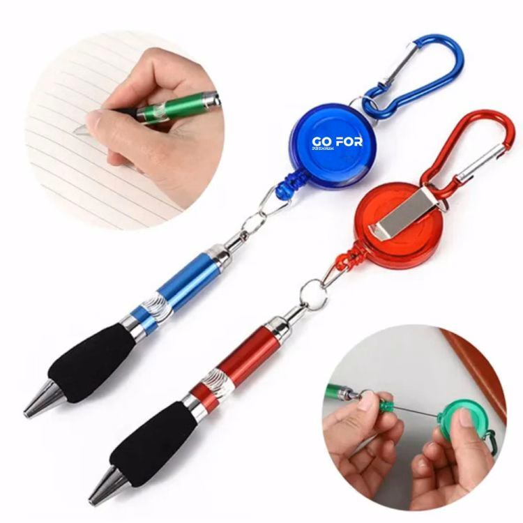 Retractable Badge Pen with Clip and Carabiner