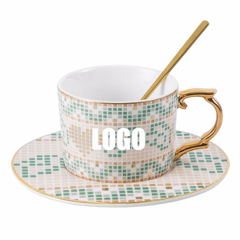 Custom 5 oz Ceramic Coffee Mug Saucer Set