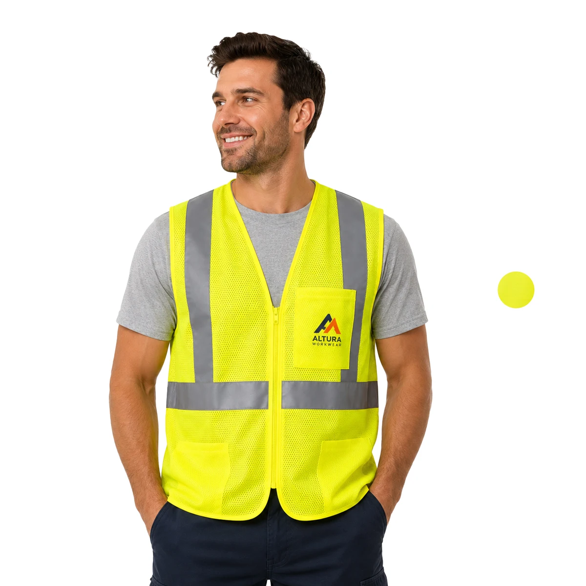 Class 2 Single Band Reflective Tape Safety Zipper Vest With Pocket 1