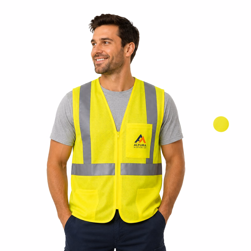 Class 2 Single Band Reflective Tape Safety Zipper Vest With Pocket