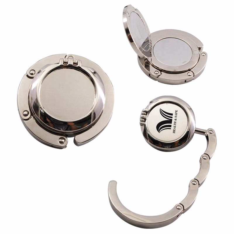 Circular Foldable Purse Hook Handbag Hanger With Mirror
