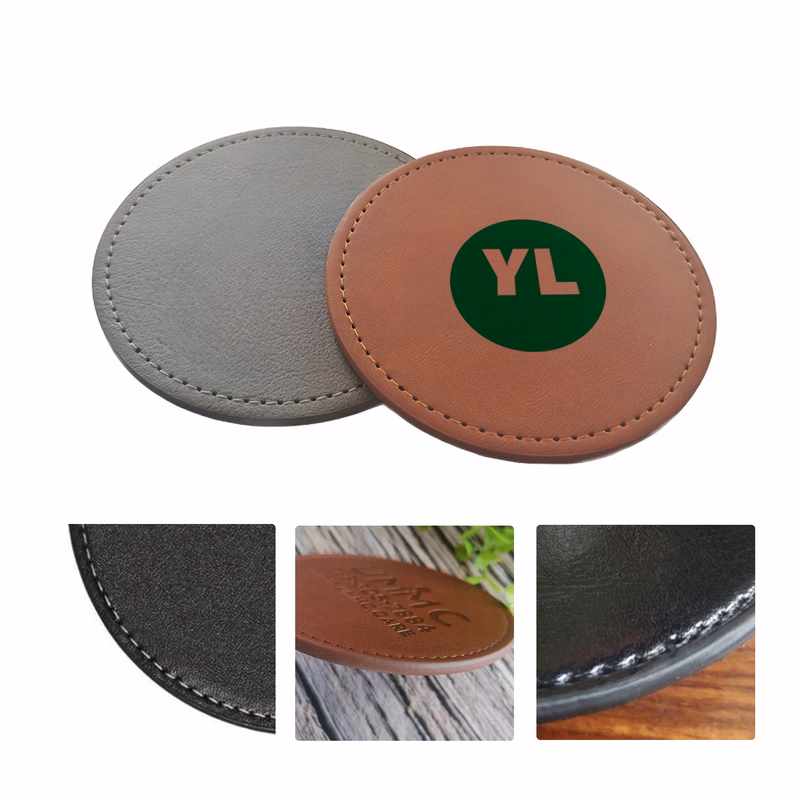 MOQ50 Personalized PU Leather Embossed Coaster