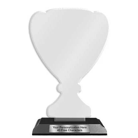 Blank Acrylic Trophy: 8" Cup with 3x5" Wood. Ships 1