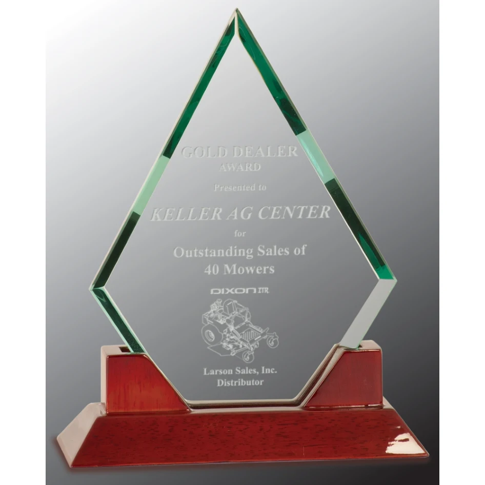 8 1/2" Diamond Prestige Glass Award with Rosewood Piano Finish Base 1