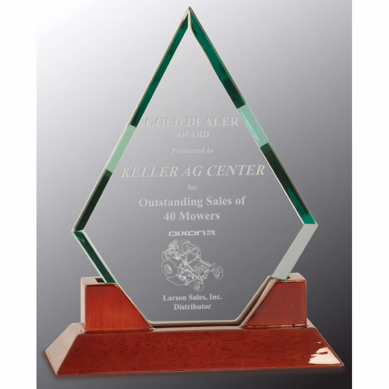 8 1/2" Diamond Prestige Glass Award with Rosewood Piano Finish Base