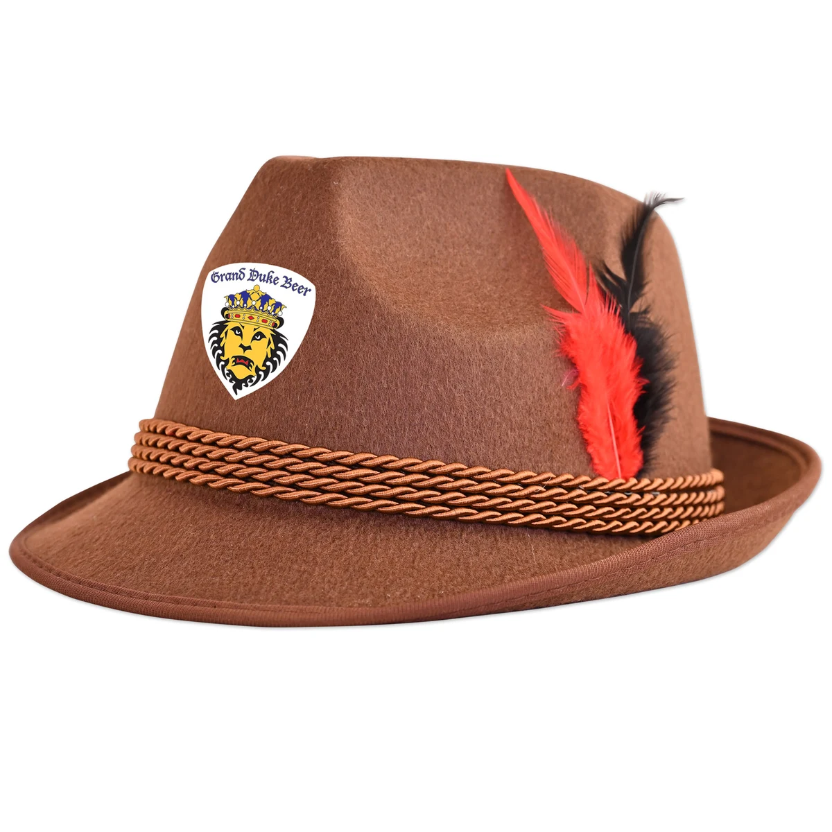 Brown Alpine Hats w/ Rope Band & Feather Accent with a Faux Leather Icon 1