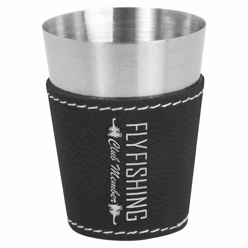 2oz. Black/Silver Leatherette & Stainless Steel Shot Glass