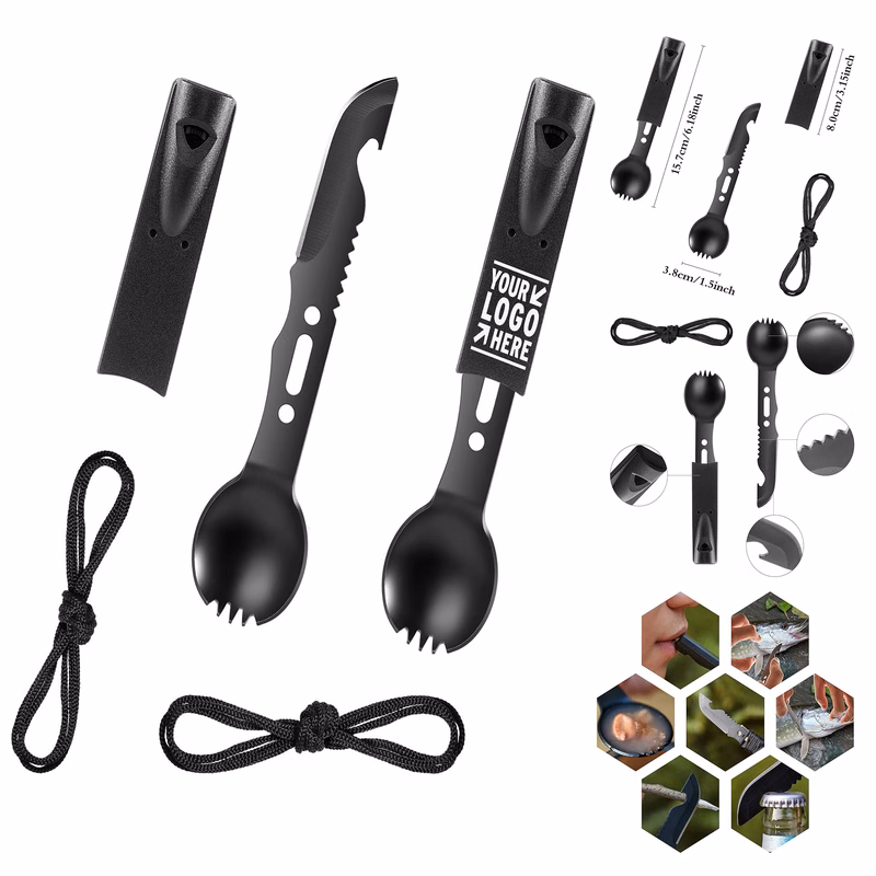 2 Packs Multi-functional Camping Hiking Hunting Stainless Steel Spork Spoon Flatware Set