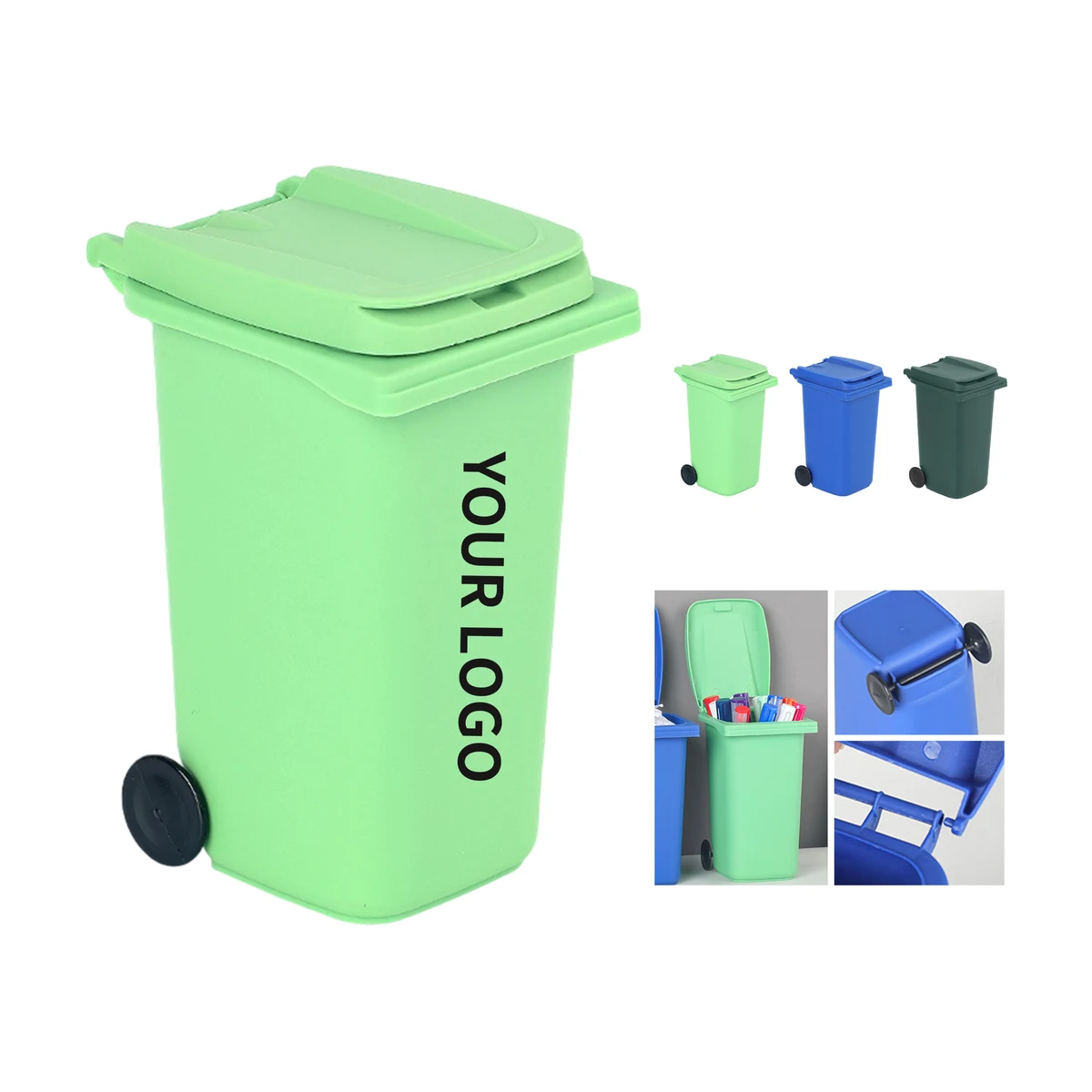 Plastic Mini Trash Can With Lid And Wheels 4.96 x 3.5 x 2.83" 1