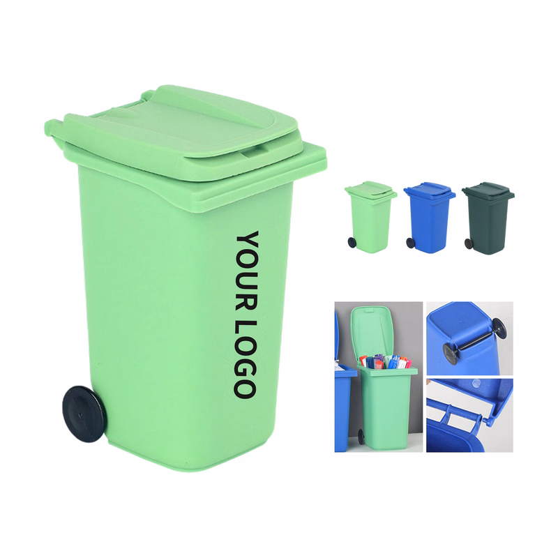 Plastic Mini Trash Can With Lid And Wheels 4.96 x 3.5 x 2.83"