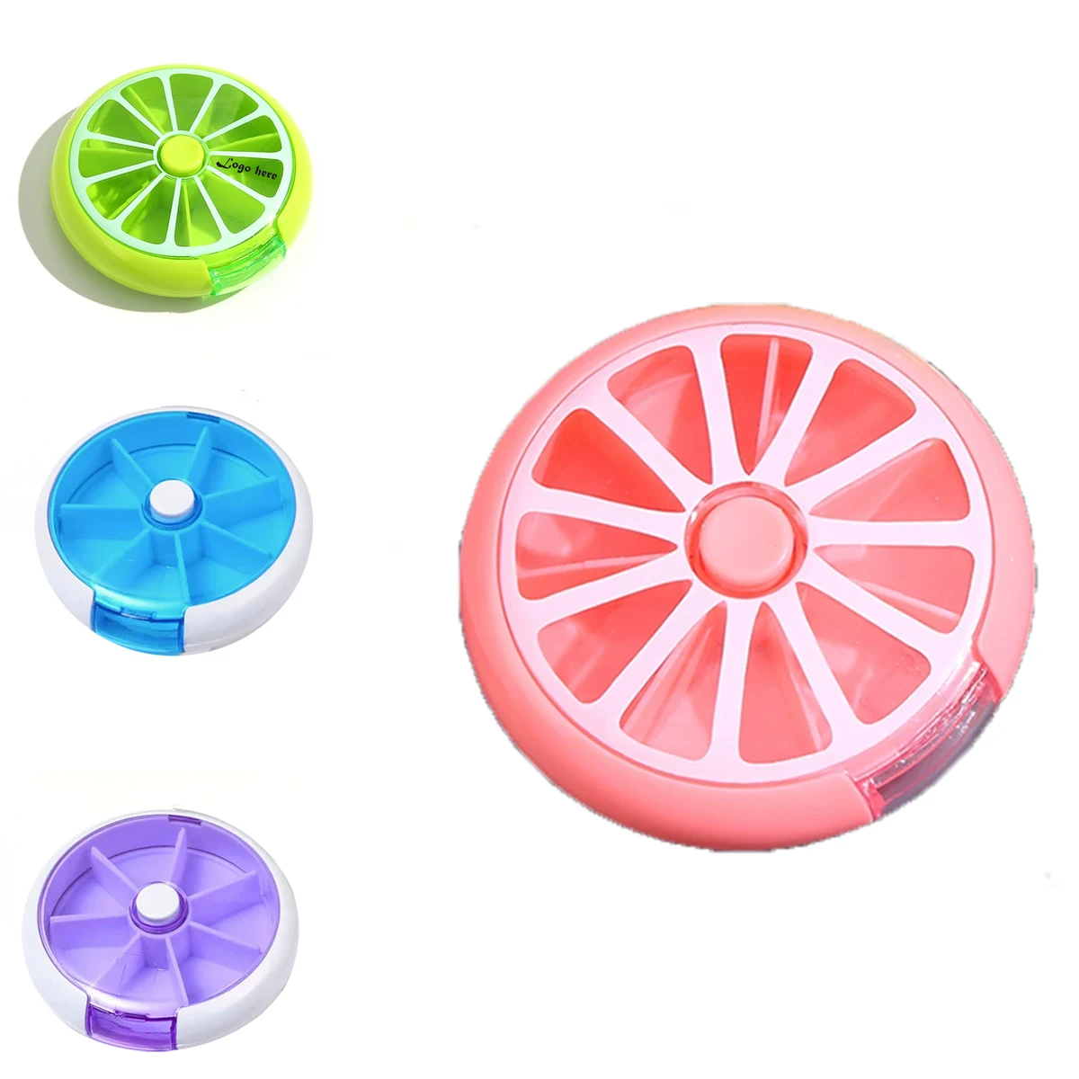 Round 7 Compartments Rotary Mini Plastic Pill Box 1