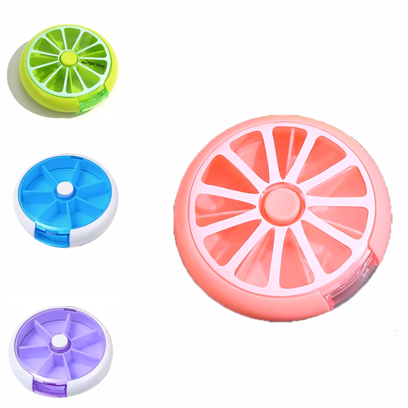 Round 7 Compartments Rotary Mini Plastic Pill Box