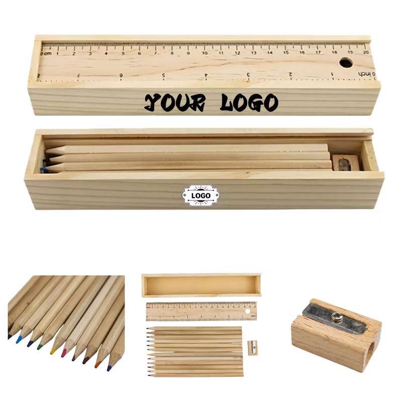 12-Piece Colored Pencil Wooden Set With Ruler & Pencil Sharp