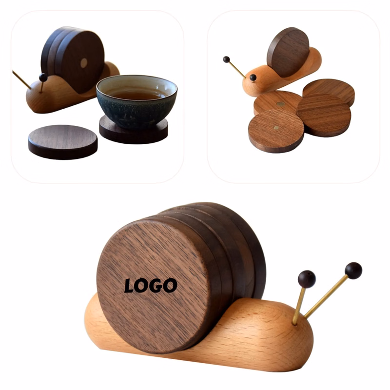 Wooden Snail Coaster Set