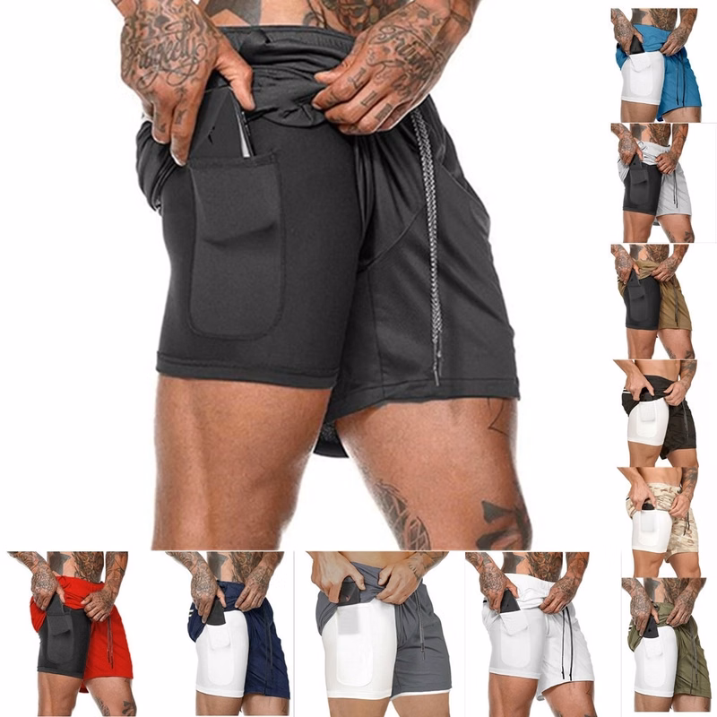 Men'S 2 In 1 Workout Sport Shorts