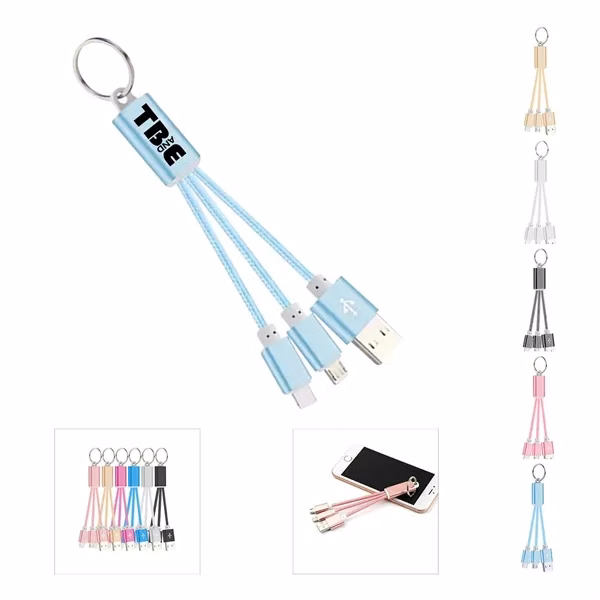 Custom 2 in 1 Dual Port Charging Cable with Keychain — Travel Essential