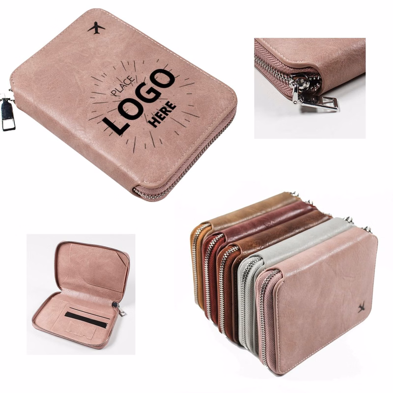Custom Single-Color Logo Zipper Passport Holder With Safe Non-Pollution Printing