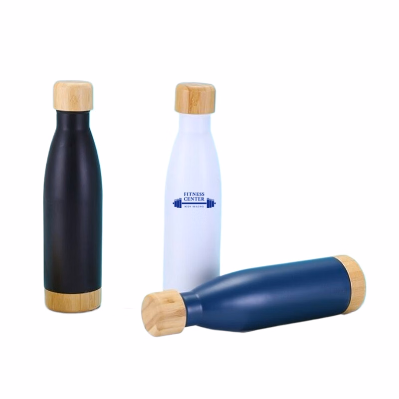 17 Oz Double Wall Stainless Steel Cola Water Bottle with Bamboo Lid