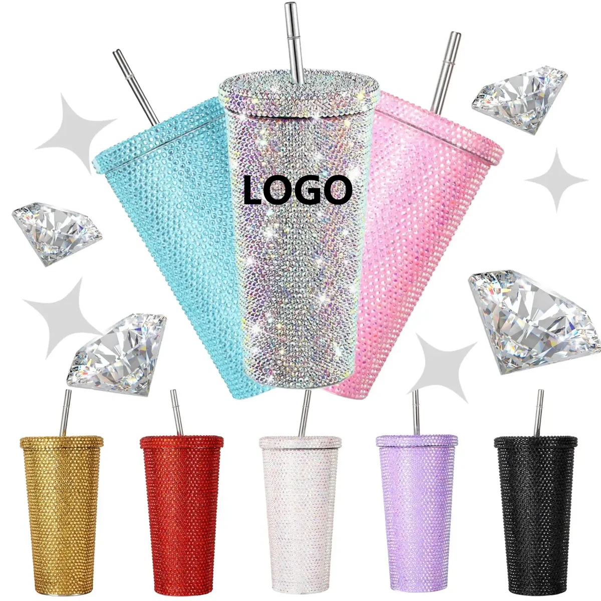 16 Oz Bling Diamond Straw Cup 1