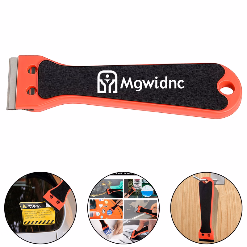 Red Long Handle Car Film Scraper with Sharp Blade for Glass Floor Phone Cleaning