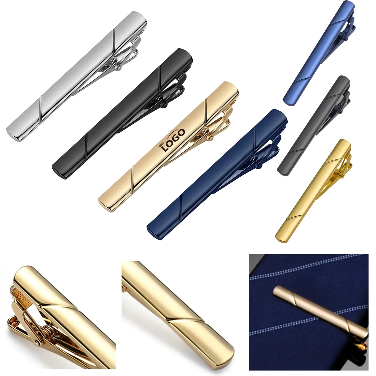 Classic Metal Tie Clip Set with Stripe Design 1