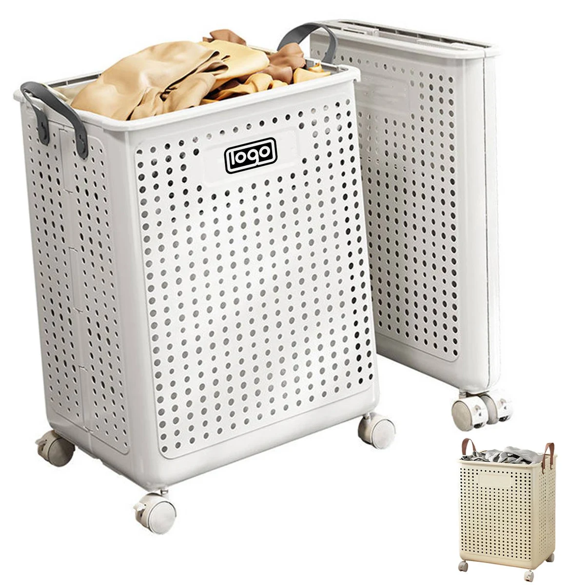 Large Capacity Foldable Laundry Basket w/ Wheels 1