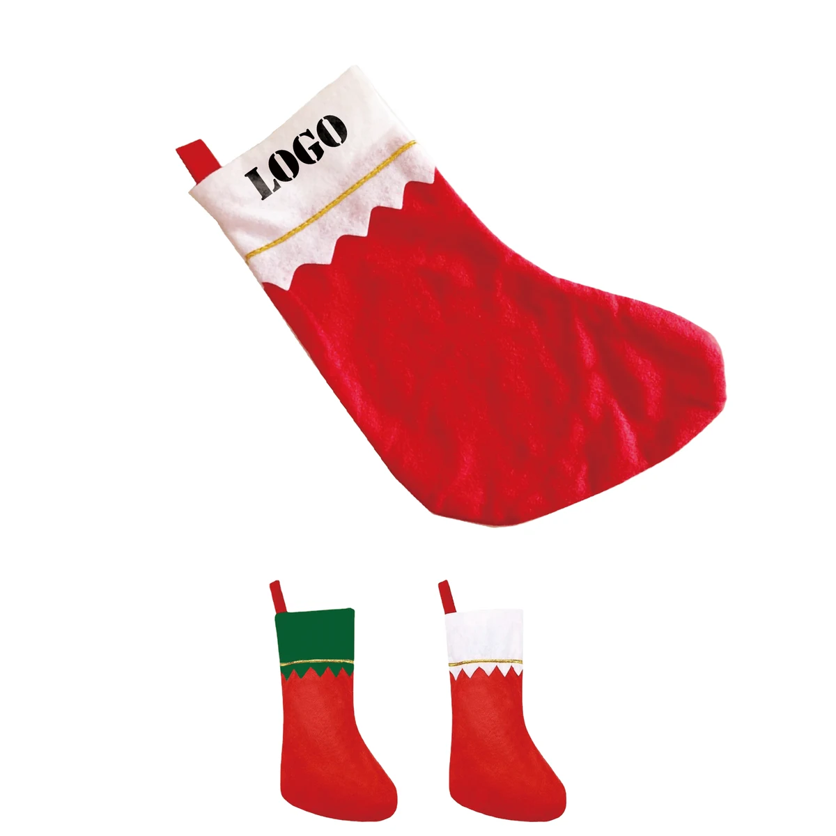 Red Non-Woven Fabric with Golden Trim Christmas Stockings 1