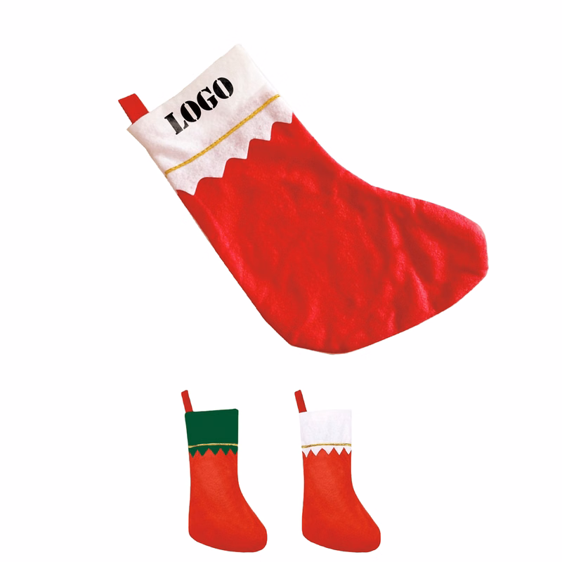 Red Non-Woven Fabric with Golden Trim Christmas Stockings