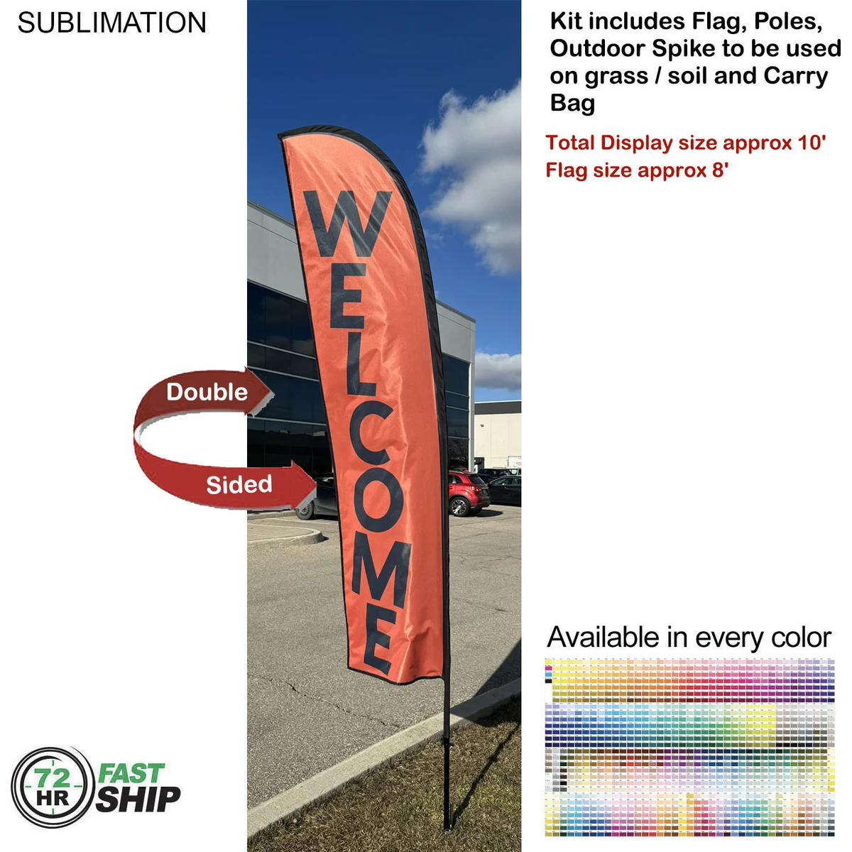 72 Hr Fast Ship - 10' Small Feather Flag Kit, Full Color Graphics Double Sided, Spike and Bag 1