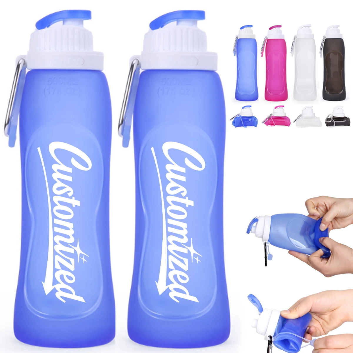17Oz. Collapsible Water Bottle with Flip Top and Carabiner 1