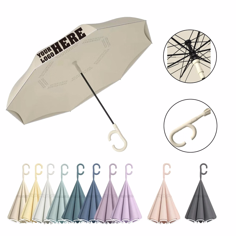 Double Layer Inverted Reverse Umbrella with C-Shaped Handle