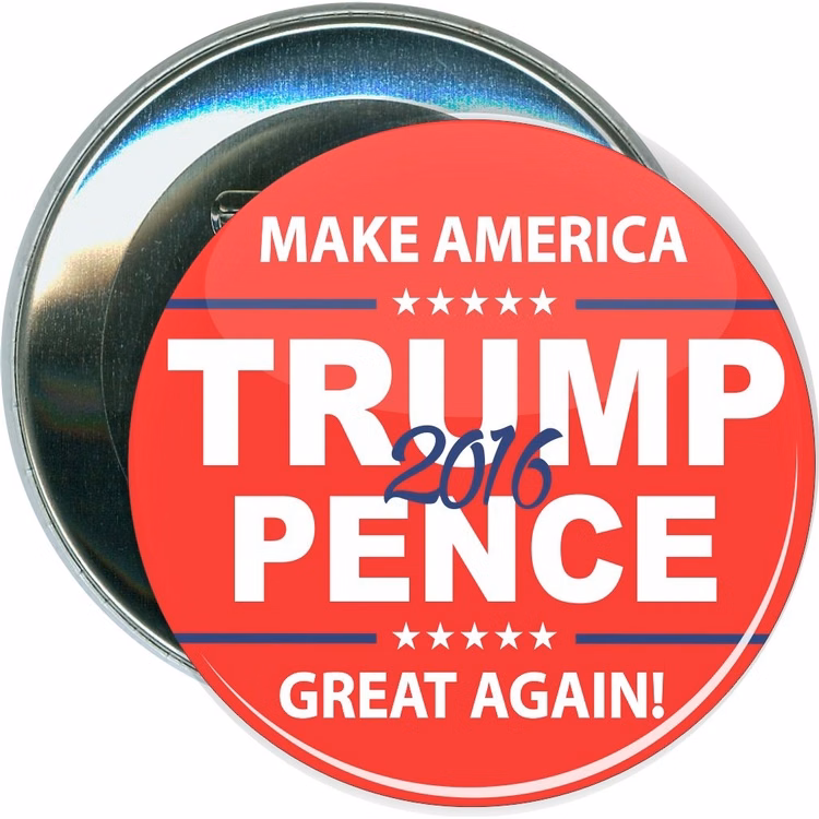 Trump, Trump Pence 2016 Red, Political Button