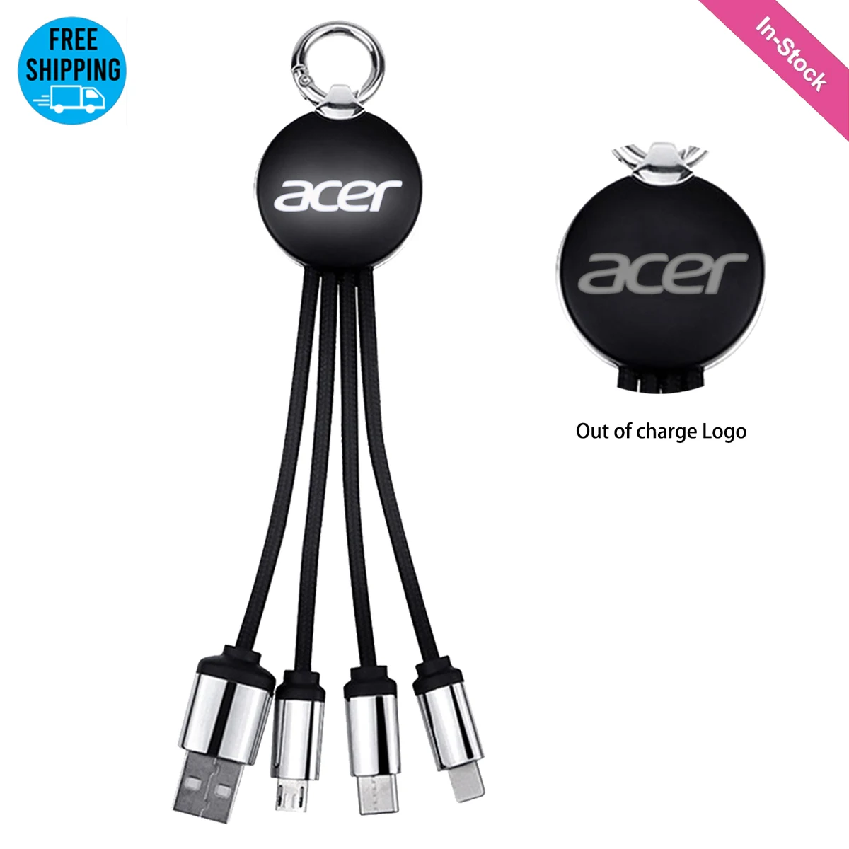 3-in-1 Triplet Charging Cable LED Light Up Logo with Keychain 1