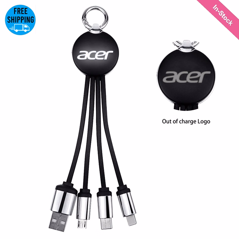 3-in-1 Triplet Charging Cable LED Light Up Logo with Keychain