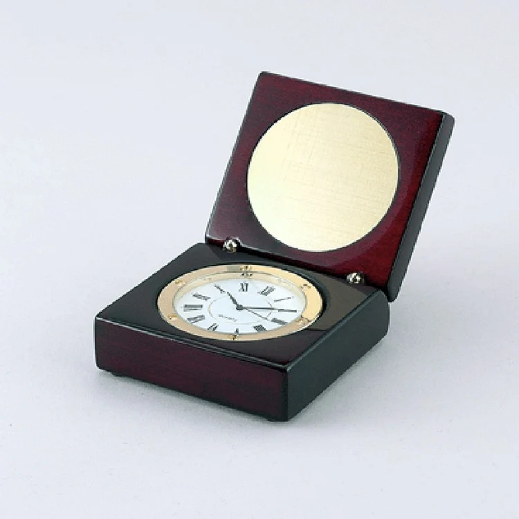Square Wood Box W/ Clock & Eng. Plate 1