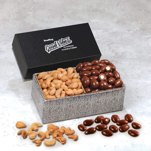 Chocolate Almonds & Cashews in Black & Silver Gift Box 1