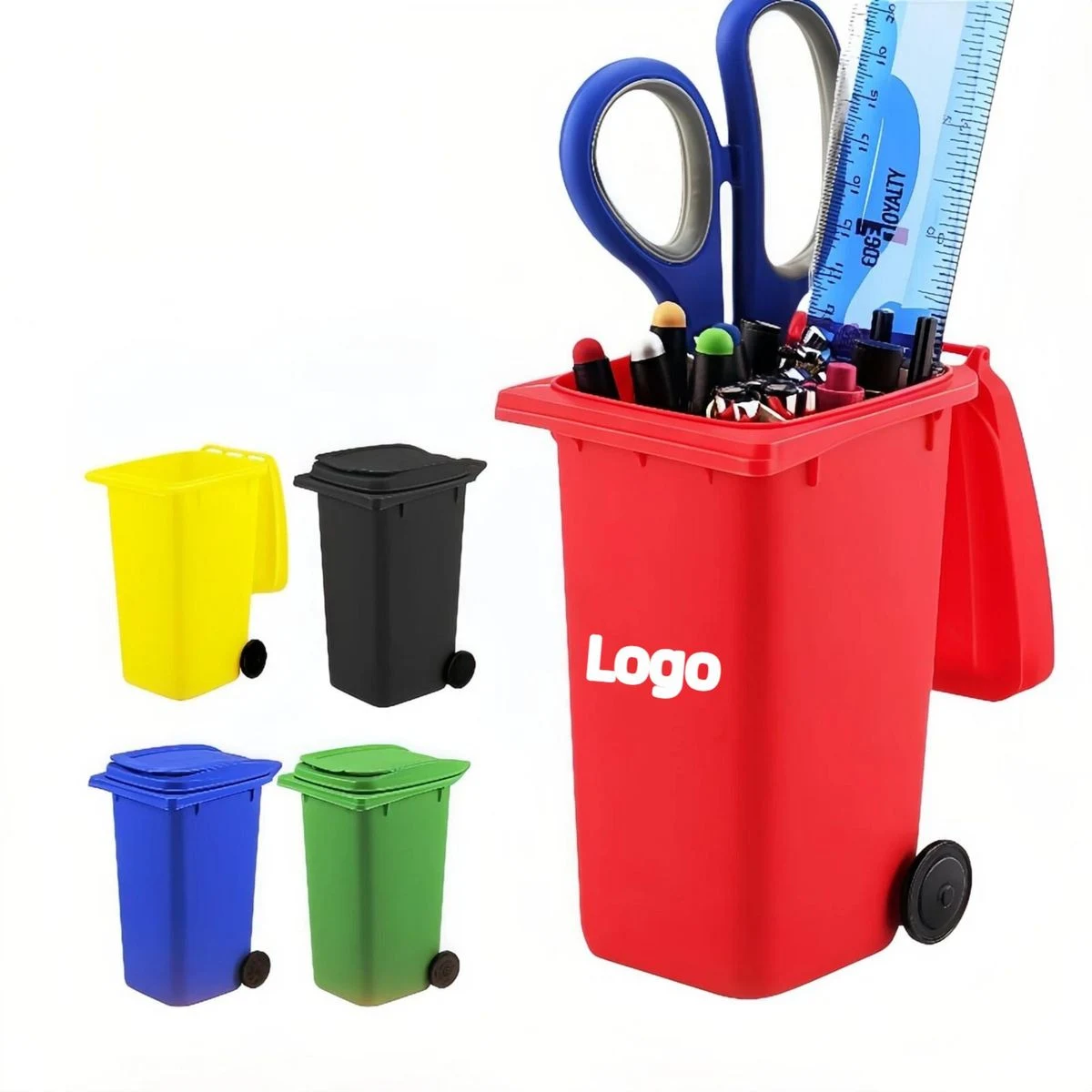 Mini Plastic Trash Can Pen Holder With Lid 1