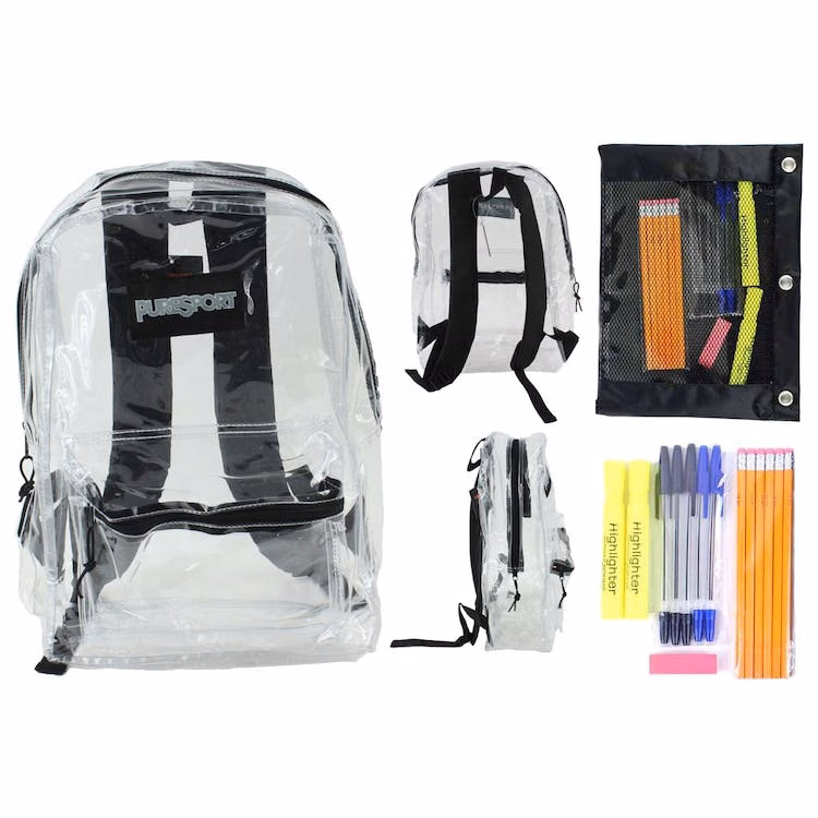 17" Clear Backpack & High School Supply Kits