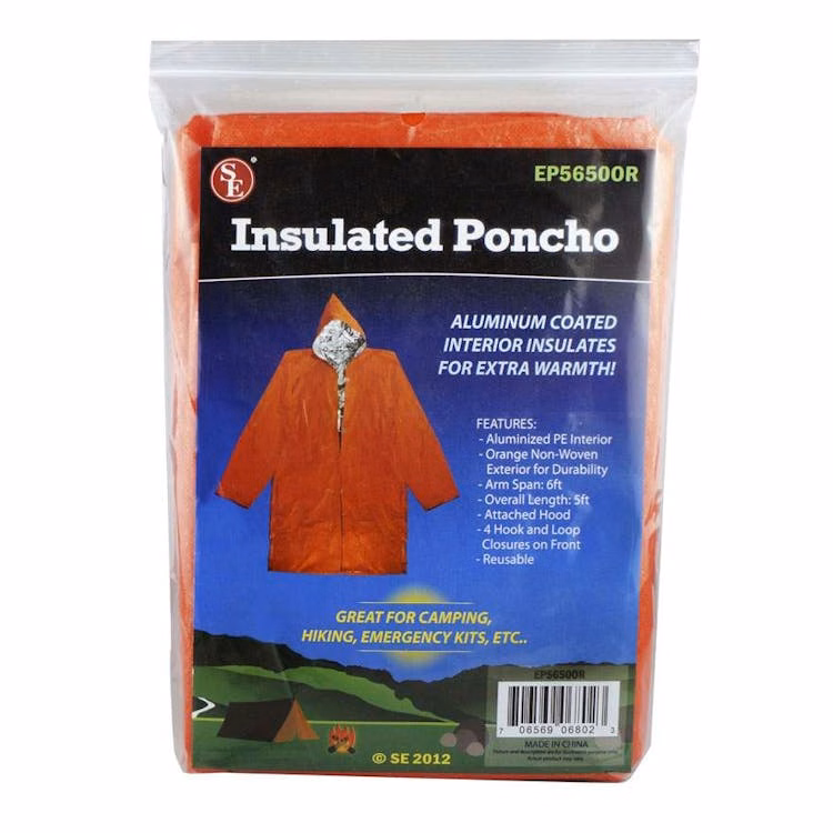 Aluminum Coated Insulated Poncho 5' x 6' - Orange