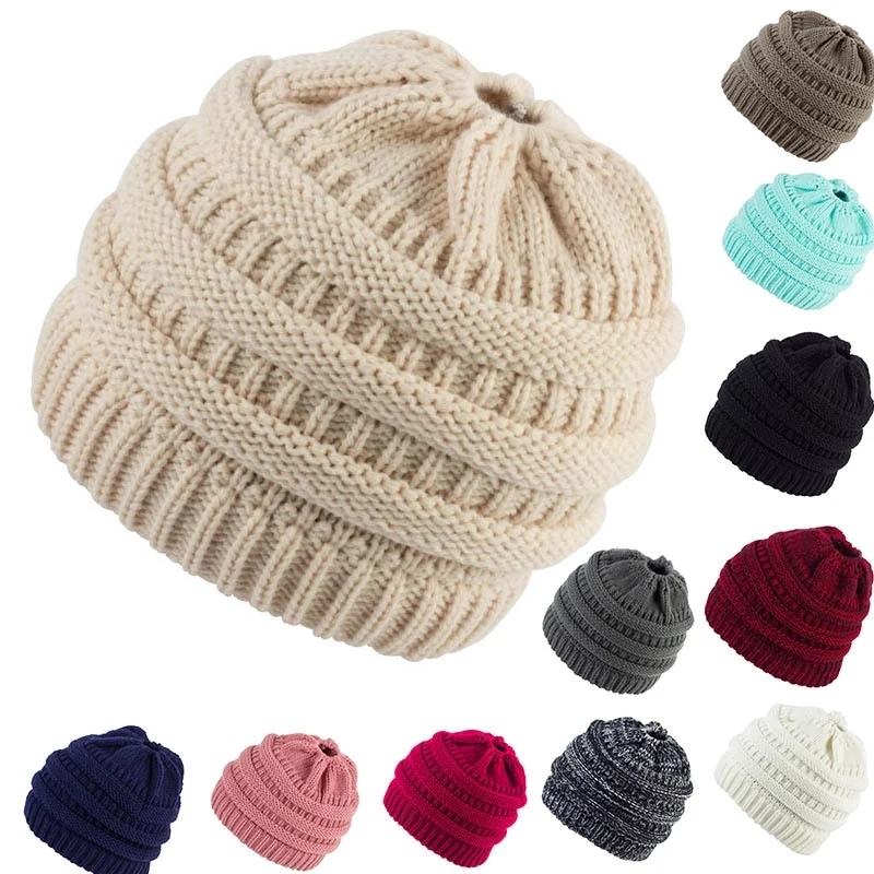Acrylic Knitted Ponytail Beanie 1